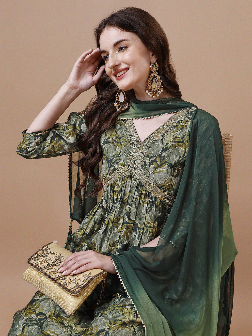 Alia Cut Printed & Embroidered Kurta With Pant & Dupatta, Multicolor - Hiral Fashion - Distacart