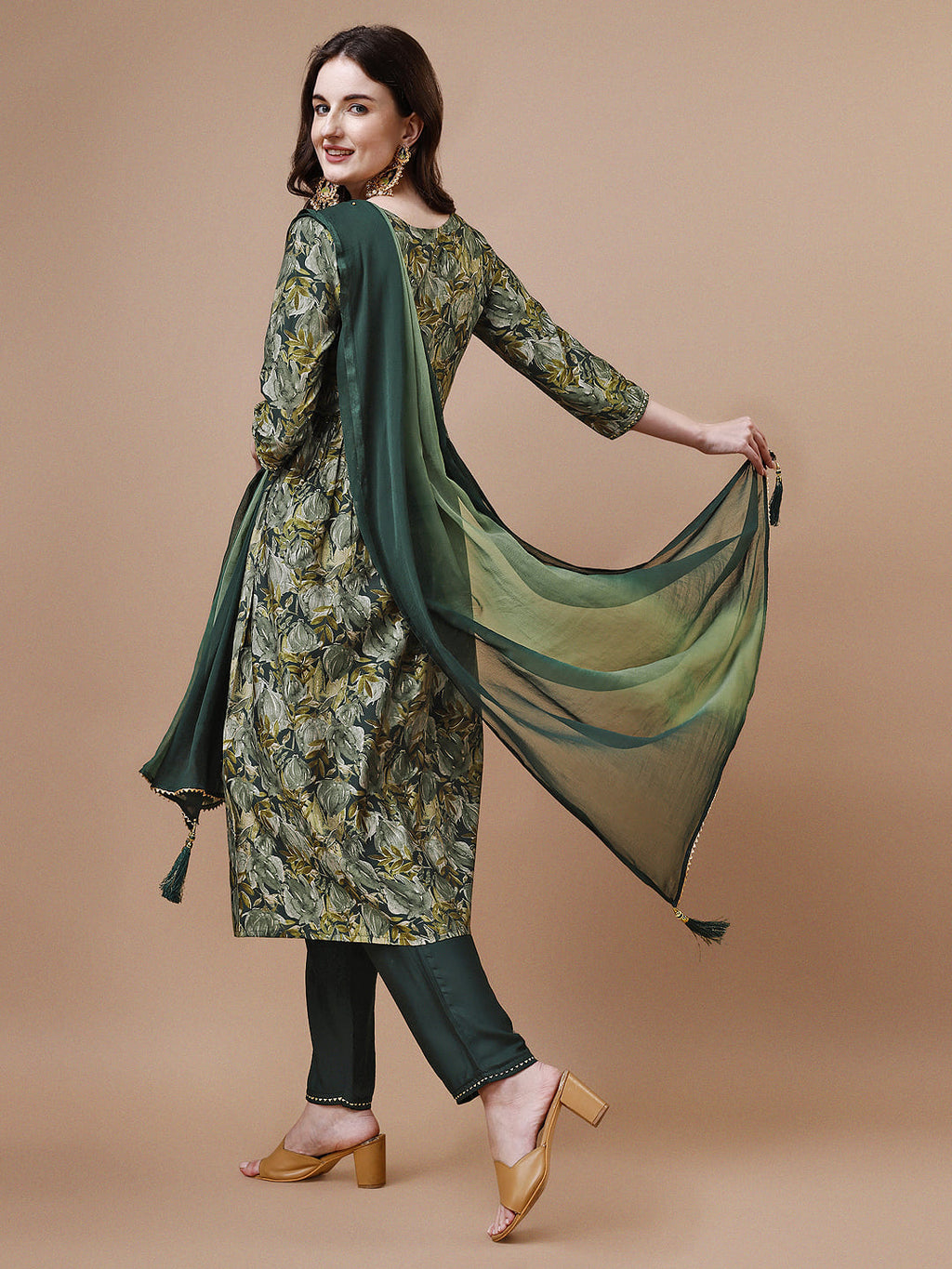 Alia Cut Printed & Embroidered Kurta With Pant & Dupatta, Multicolor - Hiral Fashion - Distacart