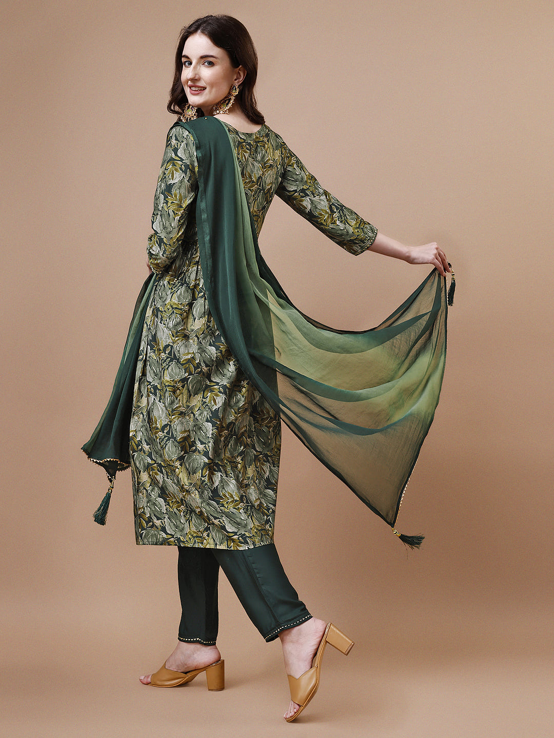 Alia Cut Printed & Embroidered Kurta With Pant & Dupatta, Multicolor - Hiral Fashion - Distacart