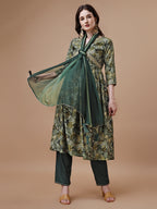 Alia Cut Printed & Embroidered Kurta With Pant & Dupatta, Multicolor - Hiral Fashion - Distacart