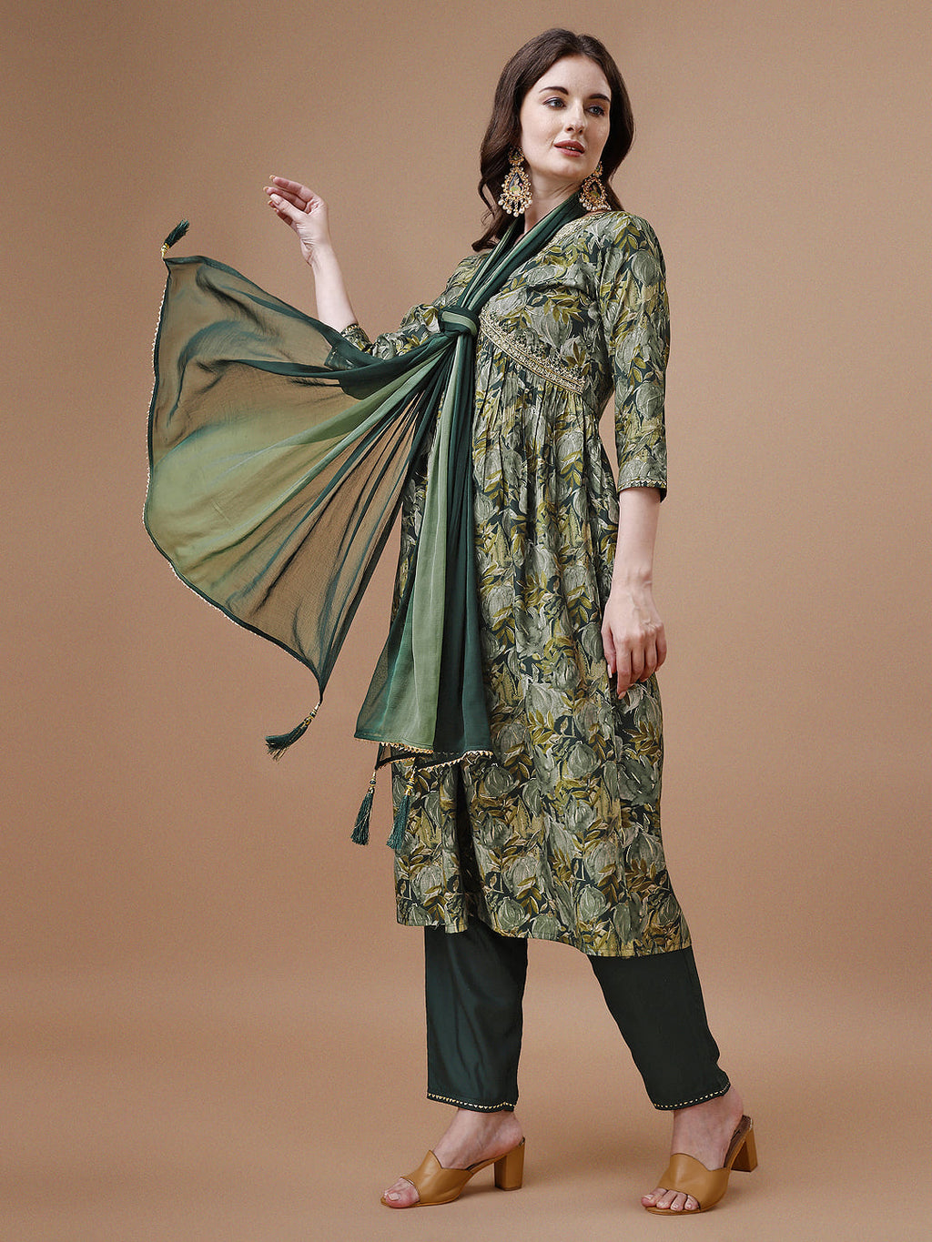 Alia Cut Printed & Embroidered Kurta With Pant & Dupatta, Multicolor - Hiral Fashion - Distacart