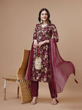 Alia Cut Printed & Embroidered Kurta With Pant & Dupatta, Multicolor - Hiral Fashion