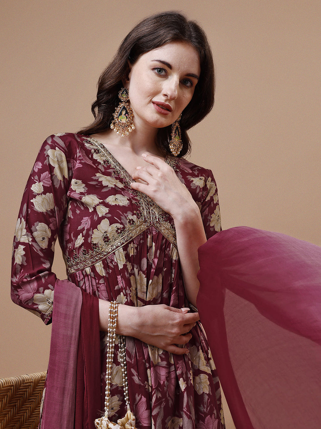 Alia Cut Printed & Embroidered Kurta With Pant & Dupatta, Multicolor - Hiral Fashion