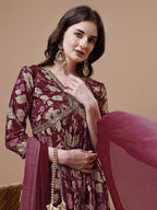 Alia Cut Printed & Embroidered Kurta With Pant & Dupatta, Multicolor - Hiral Fashion