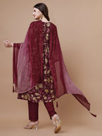 Alia Cut Printed & Embroidered Kurta With Pant & Dupatta, Multicolor - Hiral Fashion