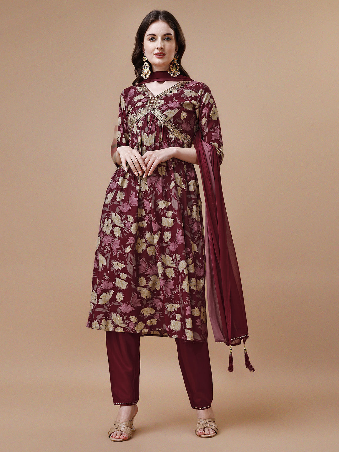 Alia Cut Printed & Embroidered Kurta With Pant & Dupatta, Multicolor - Hiral Fashion