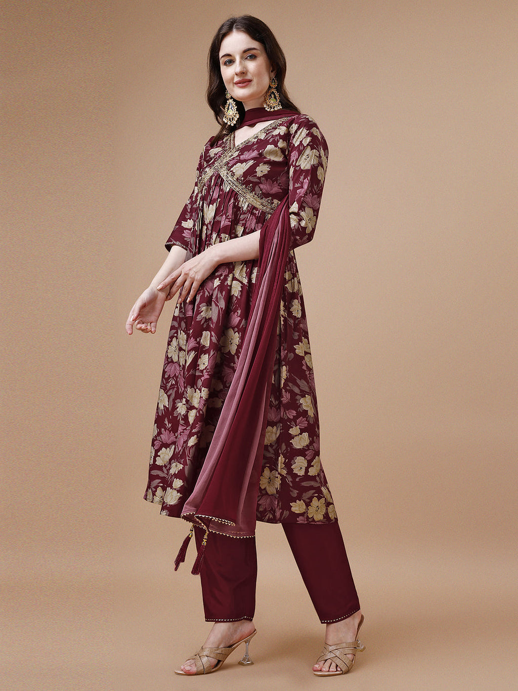 Alia Cut Printed & Embroidered Kurta With Pant & Dupatta, Multicolor - Hiral Fashion