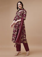 Alia Cut Printed & Embroidered Kurta With Pant & Dupatta, Multicolor - Hiral Fashion
