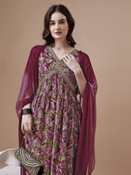 Alia Cut Printed & Embroidered Kurta With Pant & Dupatta, Multicolor - Hiral Fashion
