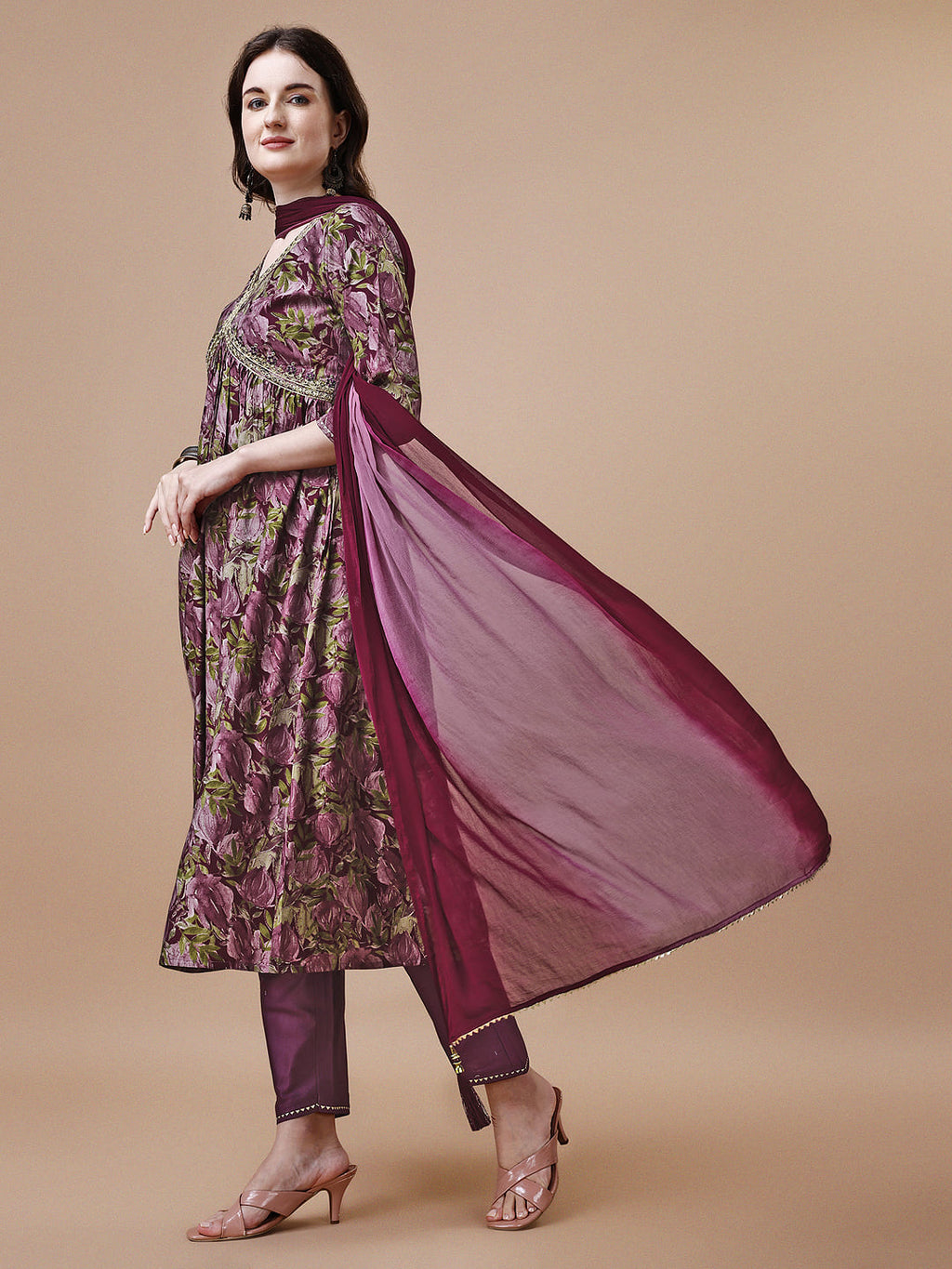Alia Cut Printed & Embroidered Kurta With Pant & Dupatta, Multicolor - Hiral Fashion
