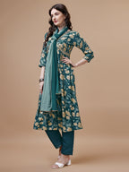 Alia Cut Printed & Embroidered Kurta With Pant & Dupatta, Multicolor - Hiral Fashion