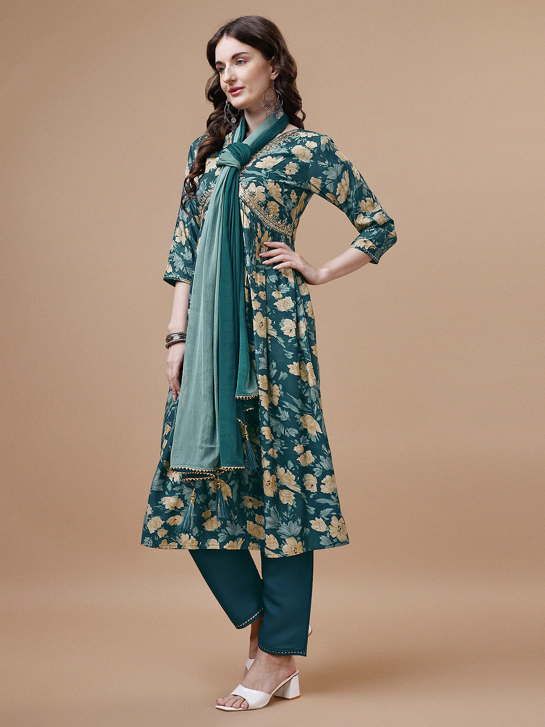 Alia Cut Printed & Embroidered Kurta With Pant & Dupatta, Multicolor - Hiral Fashion