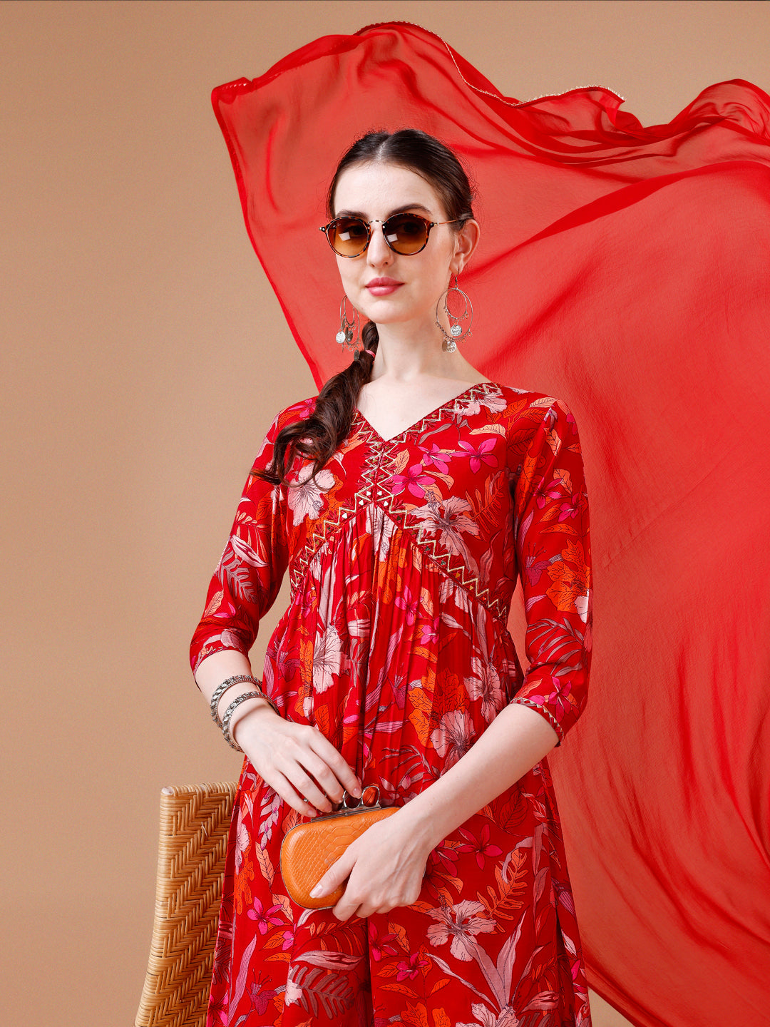 Alia Cut Floral Printed & Embroidered Kurta With Pant & Dupatta, Multicolor - Hiral Fashion