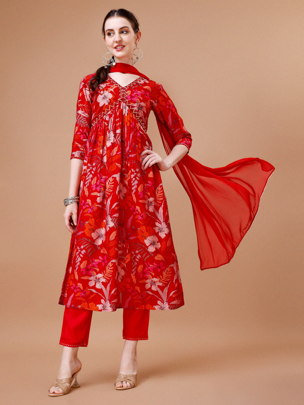Alia Cut Floral Printed & Embroidered Kurta With Pant & Dupatta, Multicolor - Hiral Fashion