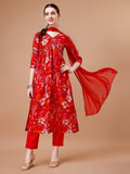 Alia Cut Floral Printed & Embroidered Kurta With Pant & Dupatta, Multicolor - Hiral Fashion