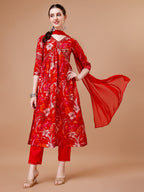 Alia Cut Floral Printed & Embroidered Kurta With Pant & Dupatta, Multicolor - Hiral Fashion