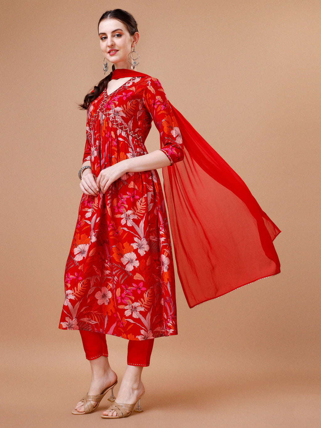 Alia Cut Floral Printed & Embroidered Kurta With Pant & Dupatta, Multicolor - Hiral Fashion