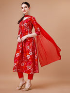 Alia Cut Floral Printed & Embroidered Kurta With Pant & Dupatta, Multicolor - Hiral Fashion