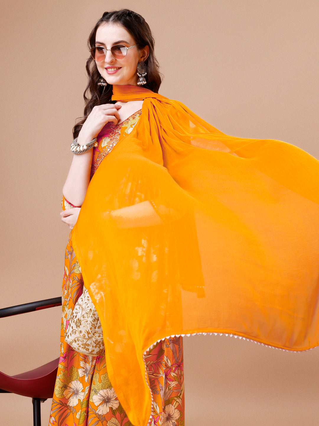 Alia Cut Floral Printed & Embroidered Kurta With Pant & Dupatta, Multicolor - Hiral Fashion