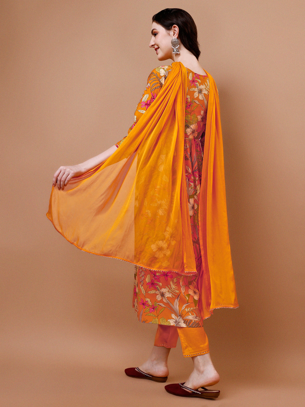 Alia Cut Floral Printed & Embroidered Kurta With Pant & Dupatta, Multicolor - Hiral Fashion