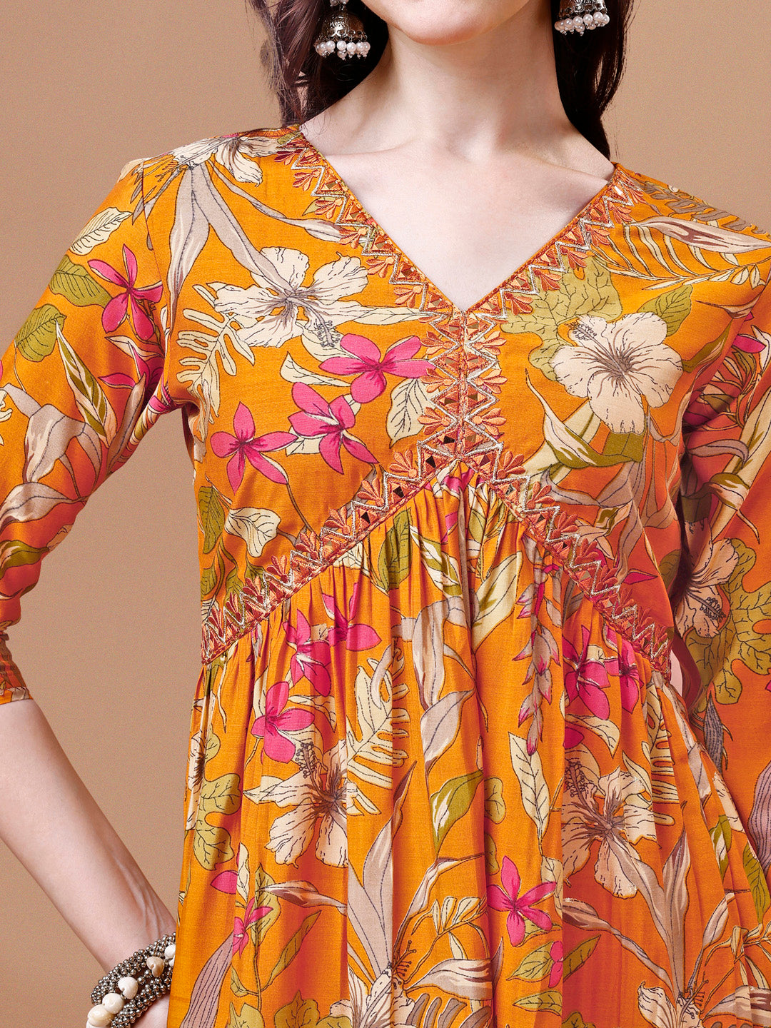 Alia Cut Floral Printed & Embroidered Kurta With Pant & Dupatta, Multicolor - Hiral Fashion