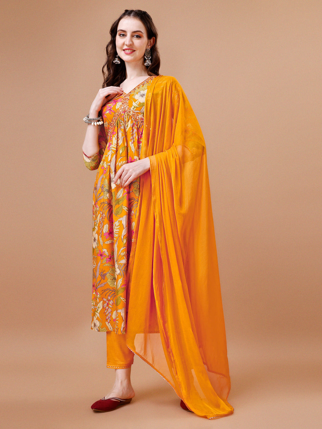 Alia Cut Floral Printed & Embroidered Kurta With Pant & Dupatta, Multicolor - Hiral Fashion