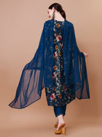 Alia Cut Floral Printed Embroidered Kurta With Pant & Dupatta, Multicolor - Hiral Fashion