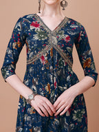 Alia Cut Floral Printed Embroidered Kurta With Pant & Dupatta, Multicolor - Hiral Fashion