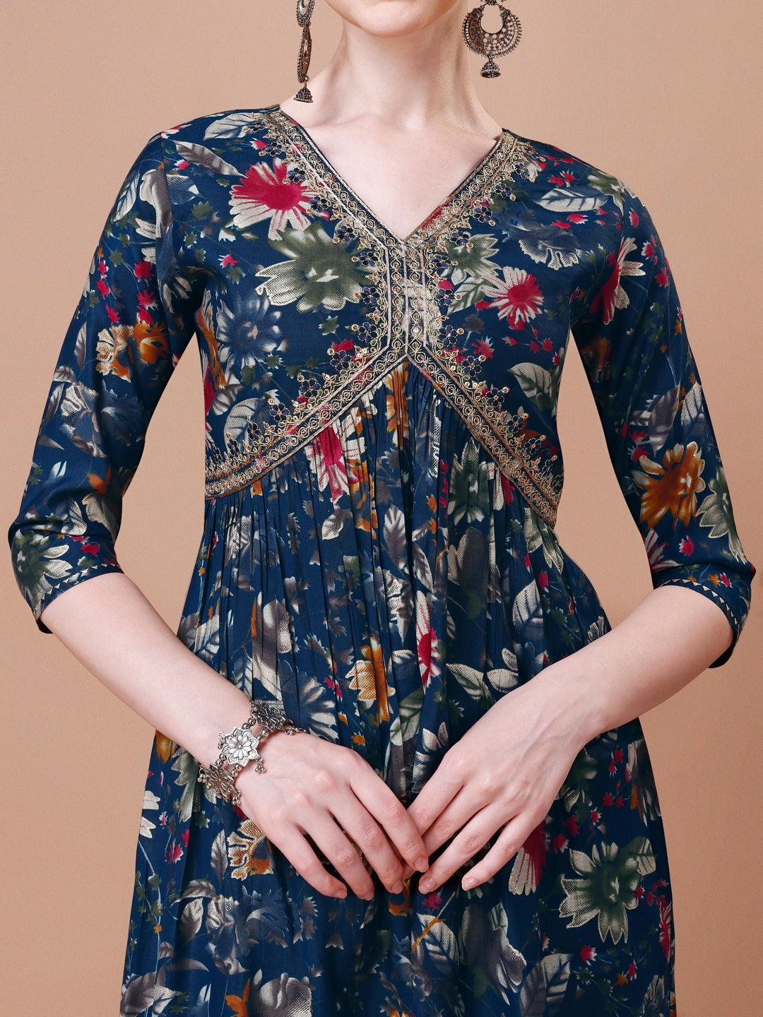 Alia Cut Floral Printed Embroidered Kurta With Pant & Dupatta, Multicolor - Hiral Fashion