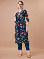 Alia Cut Floral Printed Embroidered Kurta With Pant & Dupatta, Multicolor - Hiral Fashion