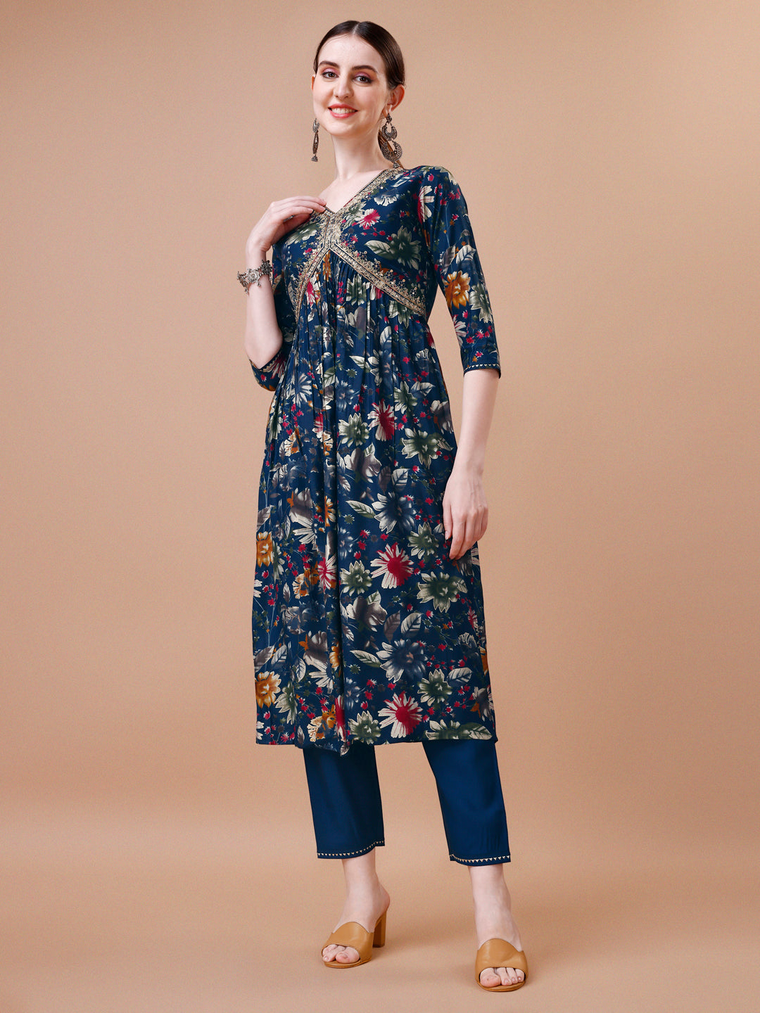 Alia Cut Floral Printed Embroidered Kurta With Pant & Dupatta, Multicolor - Hiral Fashion