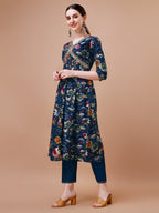 Alia Cut Floral Printed Embroidered Kurta With Pant & Dupatta, Multicolor - Hiral Fashion