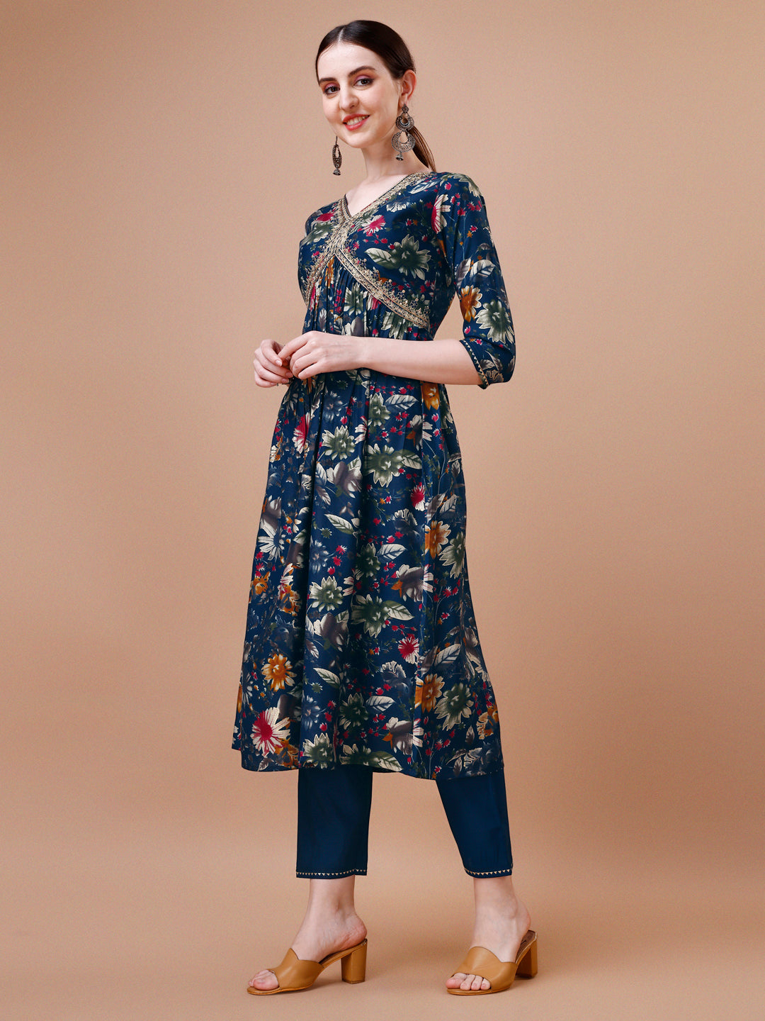 Alia Cut Floral Printed Embroidered Kurta With Pant & Dupatta, Multicolor - Hiral Fashion