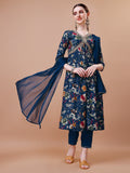 Alia Cut Floral Printed Embroidered Kurta With Pant & Dupatta, Multicolor - Hiral Fashion