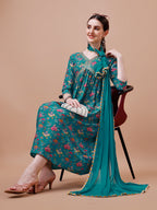 Alia Cut Embroidered & Floral Printed Kurta With Pant & Dupatta, Multicolor - Hiral Fashion