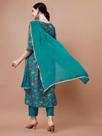 Alia Cut Embroidered & Floral Printed Kurta With Pant & Dupatta, Multicolor - Hiral Fashion