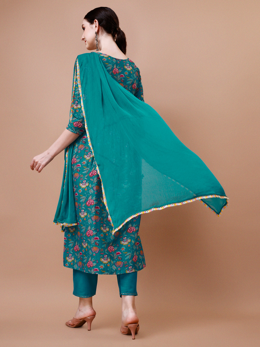 Alia Cut Embroidered & Floral Printed Kurta With Pant & Dupatta, Multicolor - Hiral Fashion