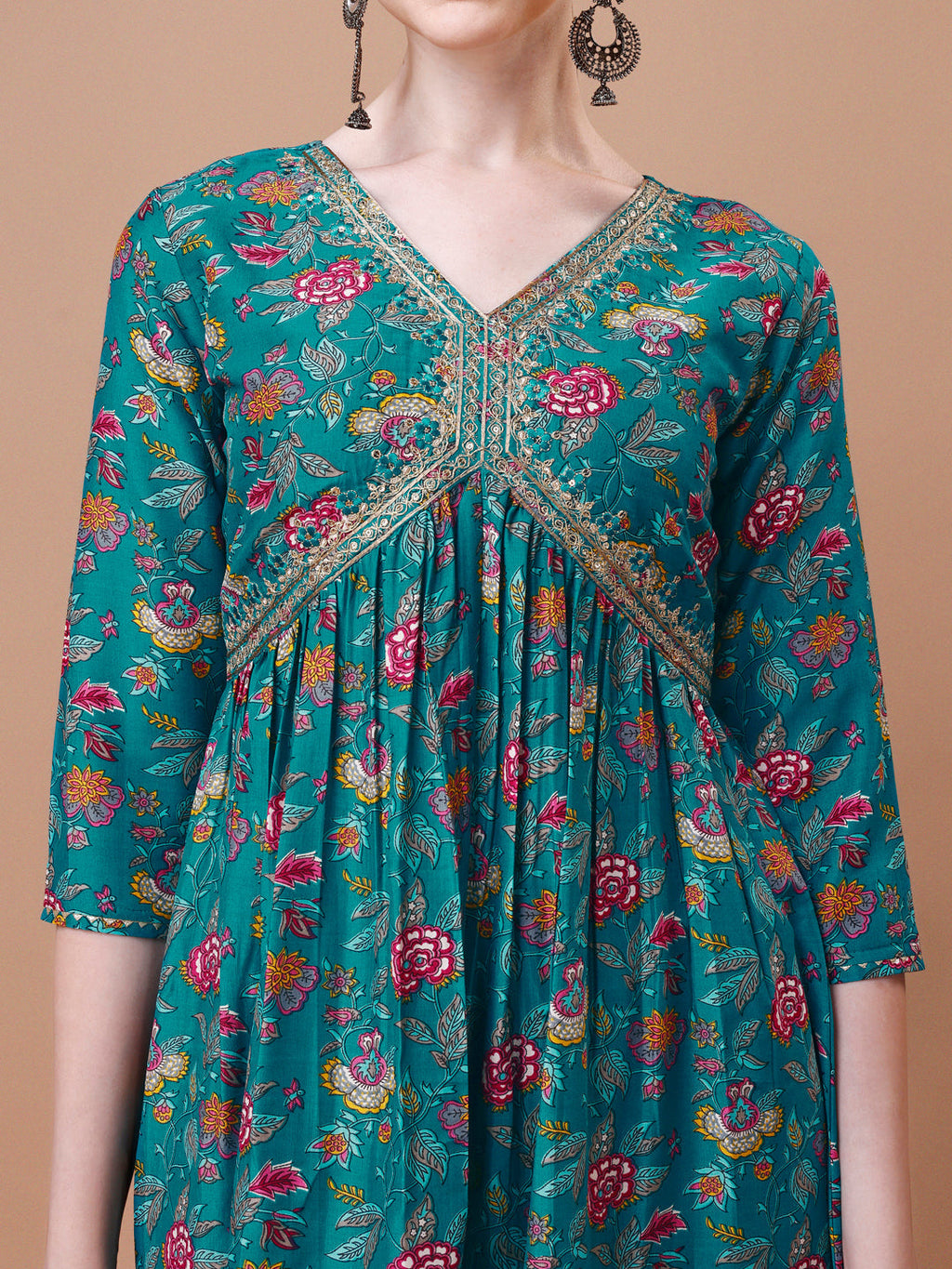 Alia Cut Embroidered & Floral Printed Kurta With Pant & Dupatta, Multicolor - Hiral Fashion