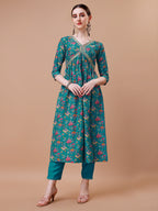 Alia Cut Embroidered & Floral Printed Kurta With Pant & Dupatta, Multicolor - Hiral Fashion