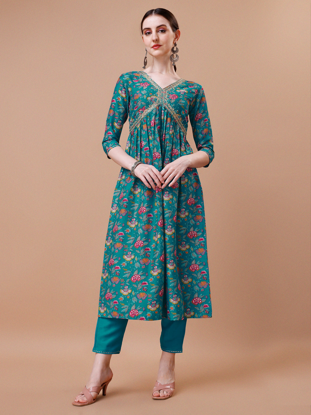 Alia Cut Embroidered & Floral Printed Kurta With Pant & Dupatta, Multicolor - Hiral Fashion