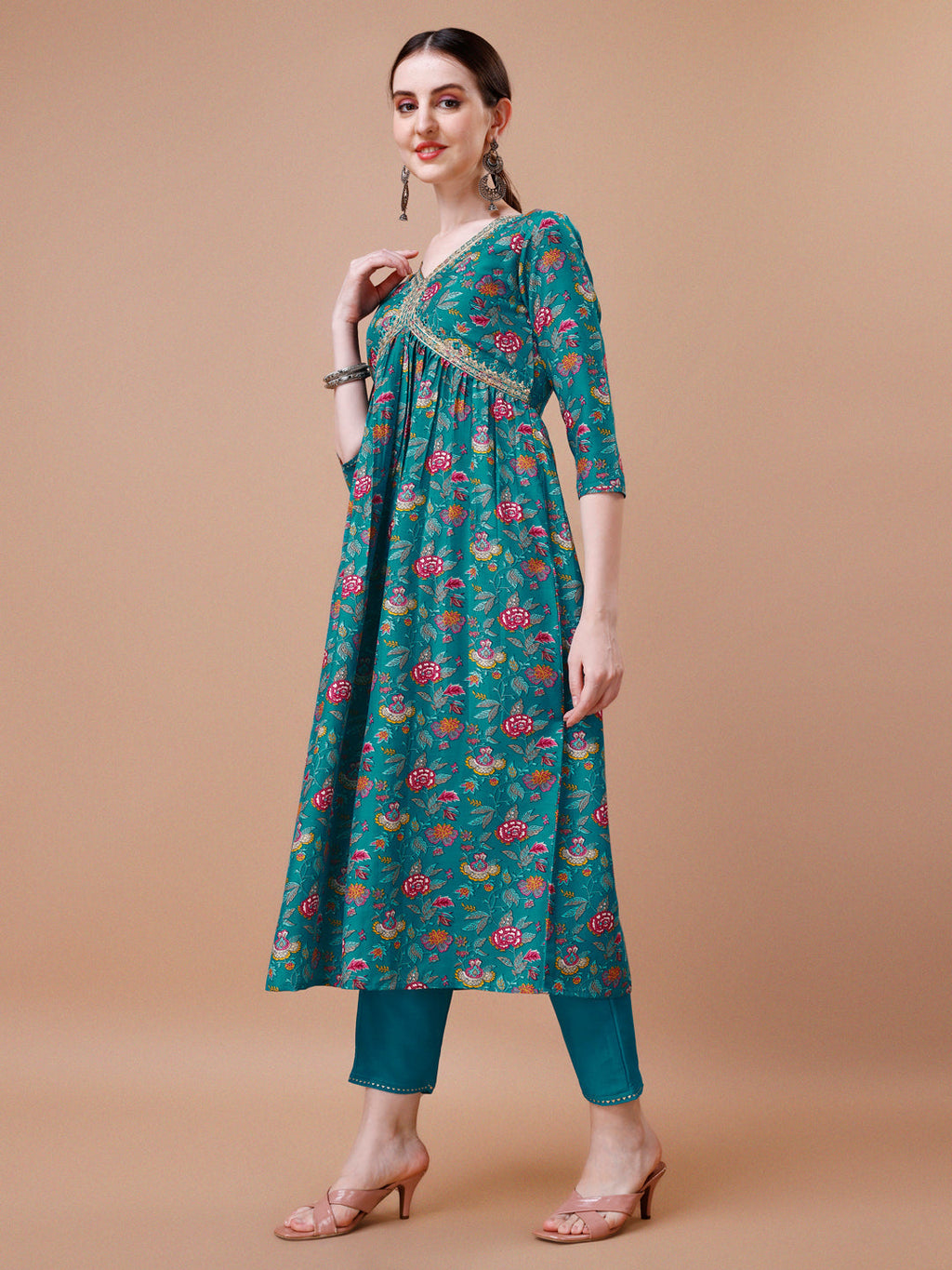 Alia Cut Embroidered & Floral Printed Kurta With Pant & Dupatta, Multicolor - Hiral Fashion