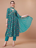 Alia Cut Embroidered & Floral Printed Kurta With Pant & Dupatta, Multicolor - Hiral Fashion