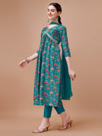 Alia Cut Embroidered & Floral Printed Kurta With Pant & Dupatta, Multicolor - Hiral Fashion