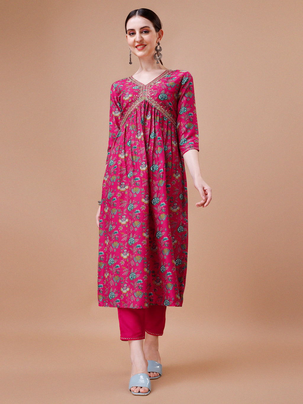 Alia Cut Embroidered & Floral Printed Kurta With Pant & Dupatta, Multicolor - Hiral Fashion