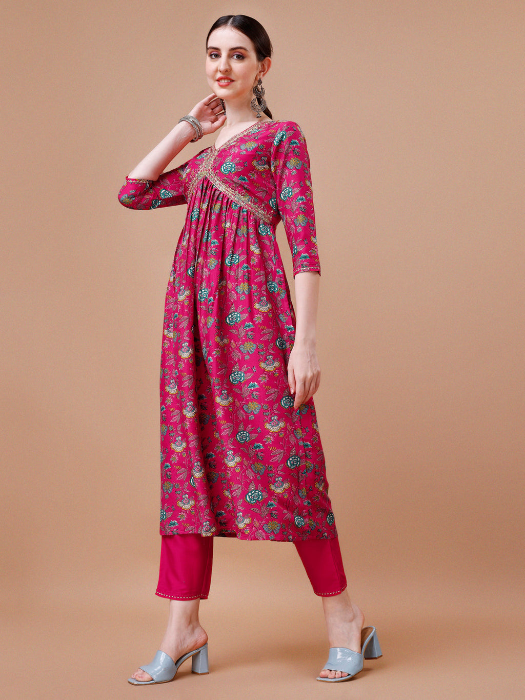 Alia Cut Embroidered & Floral Printed Kurta With Pant & Dupatta, Multicolor - Hiral Fashion