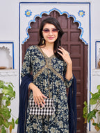 Alia Cut Floral Embroidered Kurta With Pant & Dupatta, Multicolor - Hiral Fashion - Distacart