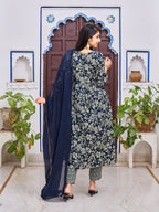 Alia Cut Floral Embroidered Kurta With Pant & Dupatta, Multicolor - Hiral Fashion - Distacart