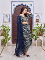Alia Cut Floral Embroidered Kurta With Pant & Dupatta, Multicolor - Hiral Fashion - Distacart