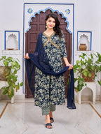 Alia Cut Floral Embroidered Kurta With Pant & Dupatta, Multicolor - Hiral Fashion - Distacart