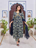 Alia Cut Floral Embroidered Kurta With Pant & Dupatta, Multicolor - Hiral Fashion - Distacart